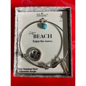Women's Bracelet Stainless Steel Adjustable Bangle Lifes a Beach Starfish Box